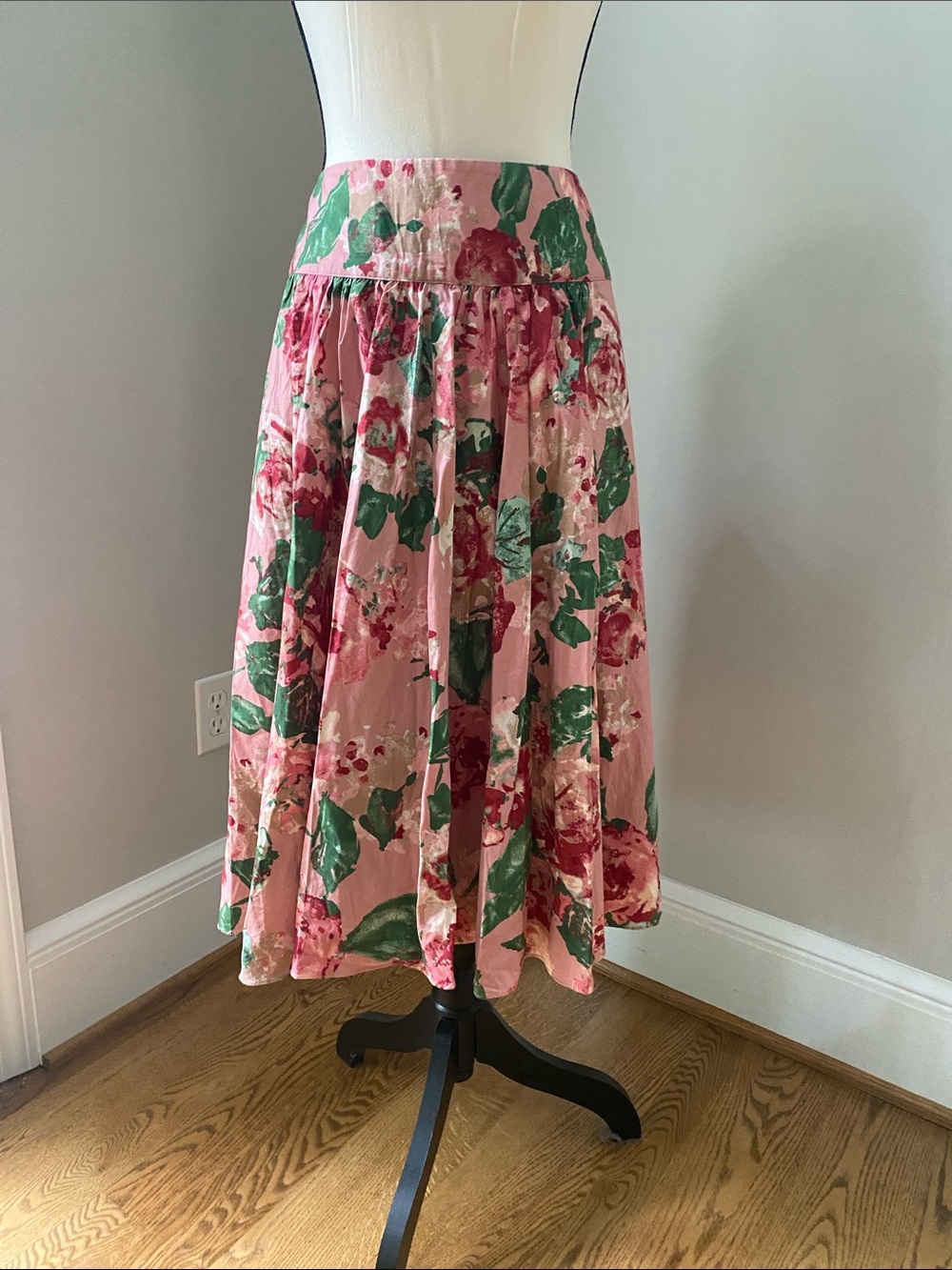 NWT Talbots floral rose cotton pleated skirt pink and green vintage size 16